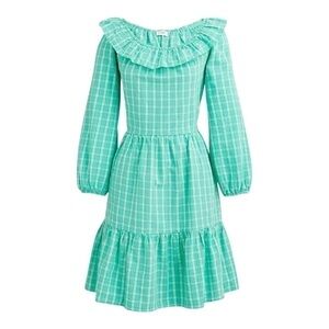 NWT! J. Crew Seersucker Ruffle Neck Mini Dress in Radiant Aqua. Size 10.